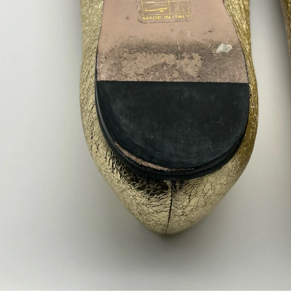 Gucci Gold Galassia Platino GG Marmont Fringe Ballet Flats Loafers Size 36.5 - Picture 8 of 11